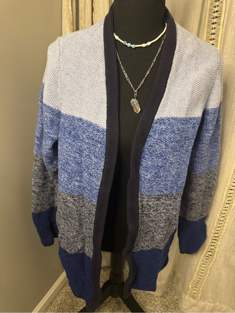 Talbots Cotton Cool Tones Colorblock Open-Front Cardigan